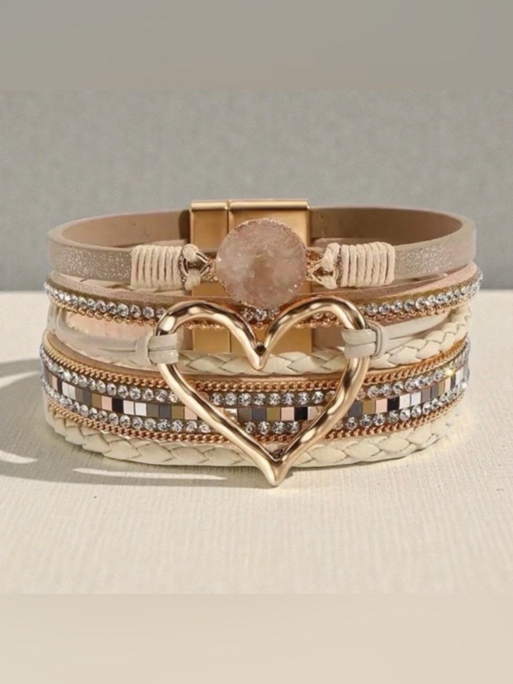 Heart Charm Bracelet Gold and Cream color
